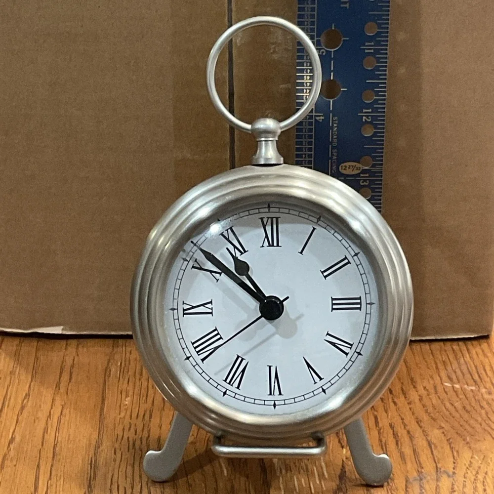 Pottery Barn Pocket Watch Clock with Easel Nickel Finish Round Working